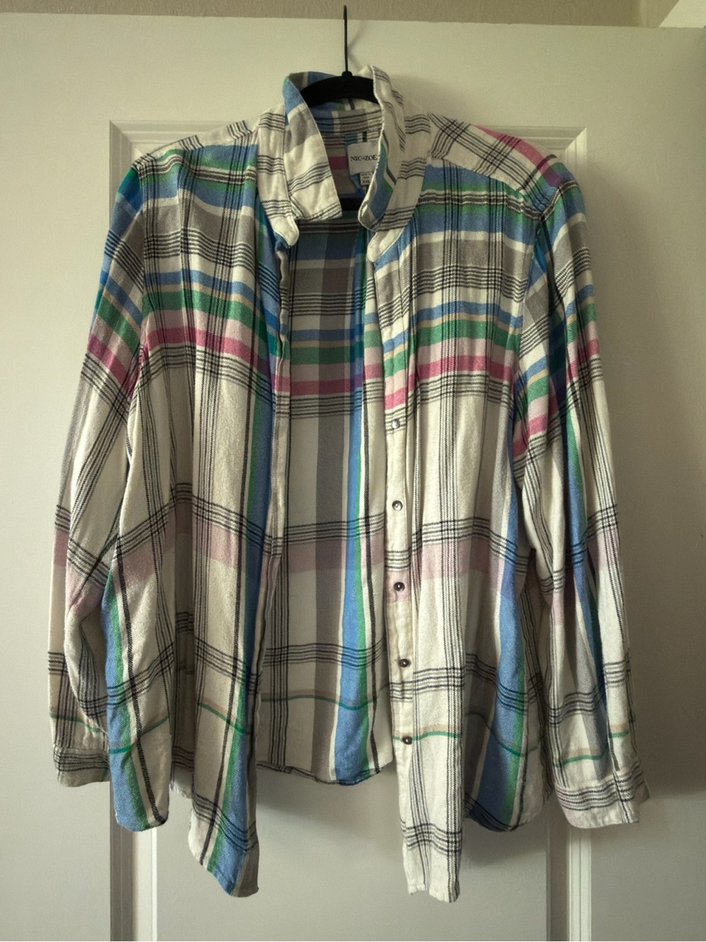 NIC+ZOE Multicolor Plaid Button-Down Shirt - White, Blue, Green, Pink